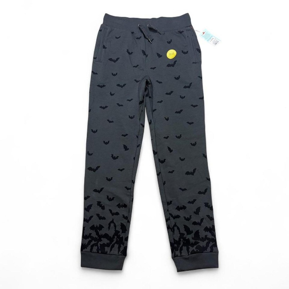 Bat Print Fleece Joggers Halloween Spooky Goth Cat & Jack Gray Kids L (12-14)